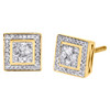 10K Yellow Gold Real Diamond Studs Square-Shape Halo 8.75mm Kite Earring 0.44 CT