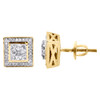 10K Yellow Gold Real Diamond Studs Square-Shape Halo 8.75mm Kite Earring 0.44 CT