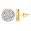10K Yellow Gold Round Cut Diamond Large Circle Pave Stud 14mm Mens Earrings 1 Ct