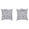 Diamond 3D Kite Shape 4-Prong Earrings Sterling Silver 8.25mm Pave Studs 0.15 CT