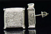 Mens Ladies .925 Sterling Silver Diamond Studs 3-D Block Pave Earrings 0.25 Ct