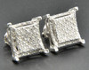 Diamond Studs Sterling Silver White Finish 4 Prong 3D Square Earrings 0.33 Ct.