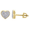 10K Yellow Gold Genuine Pave Diamond Heart Studs Ladies 6.65mm Earrings 0.10 Ct.