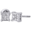 14K White Gold Princess & Round Diamond 3D Cube Stud 4 Prong Earrings 0.25 Ct.