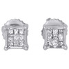 14K White Gold Princess & Round Diamond 3D Cube Stud 4 Prong Earrings 0.25 Ct.