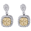 14K White Gold Natural Yellow Diamond Square Drop Dangle Earrings 1.20 Ct.