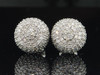 Diamond 3D Domed Earrings 10K White Gold Round Pave Studs 1.20 Tcw.