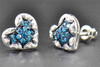 0.25 CT Blue Diamond Studs Heart Love Shape 10K White Gold Designer Earrings