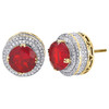 10K Yellow Gold Genuine Round Diamond & Gemstone Earrings Halo 3D Stud 0.88 Ct.