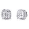 10K White Gold Real Diamond Cushion Shape Cluster Studs 9mm Pave Earrings 1/2 CT