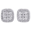 10K White Gold Real Diamond Cushion Shape Cluster Studs 9mm Pave Earrings 1/2 CT