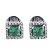 Diamond Princess Cut Created Emerald Stud Earrings Ladies White Gold 1.12 Tcw