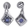 Diamond Earrings Ladies 10K White Gold Created Blue Sapphire Danglers 2.16 Tcw