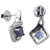 Diamond Earrings Ladies 10K White Gold Created Blue Sapphire Danglers 2.16 Tcw