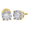 14K Yellow Gold Diamond Solitaire Accent Flower Halo Stud 6.25mm Earrings 3/4 Ct