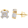 10K Yellow Gold Diamond Criss Cross 3D Square Frame Earrings Pave Studs 1/4 CT.