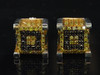 Yellow Diamond Cube Studs Mens .925 Sterling Silver 3D Square Earrings 0.60 Tcw.