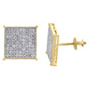 10K Yellow Gold Genuine Diamond Square Studs 11.45mm 4 Prong Earrings 0.50 Ct.