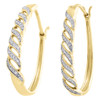 10K Yellow Gold Diamond Hoops Braided Waved Hinged 4.35mm Earrings 1/5 CT.