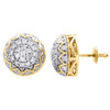 10K Yellow Gold Real Diamond 3D Round Dome Studs 8.50mm Pave Set Earring 1.45 CT