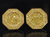 Yellow Diamond Earrings 10K Gold Round Pave Octagon Design Studs 1.15 Tcw.