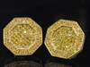 Yellow Diamond Earrings 10K Gold Round Pave Octagon Design Studs 1.15 Tcw.