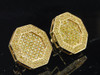 Yellow Diamond Earrings 10K Gold Round Pave Octagon Design Studs 1.15 Tcw.