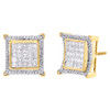 10K Yellow Gold Princess Cut Diamond Square Halo Frame Earrings Studs 1.25 CT.