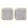 10K Yellow Gold Real Diamond Stud 9mm 3D Cube Square Mens Pave Earrings 0.75 Ct.