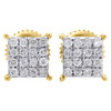 10K Yellow Gold Diamond Square Studs Small 6.50mm 4 Prong Earrings 0.25 Ct.