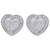 10K White Gold Diamond Heart Shape Studs Double Frame Dome Puff Earrings 1/2 CT.