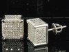 Diamond 3D Square Cube Earrings 10K White Gold Round Pave Studs 1 Tcw.
