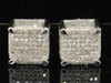Diamond 3D Square Cube Earrings 10K White Gold Round Pave Studs 1 Tcw.