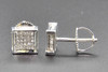 Diamond Square Stud Earrings 10K White Gold 3D Round Cut Pave 0.20 Ct 6.68mm
