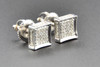 Diamond Square Stud Earrings 10K White Gold 3D Round Cut Pave 0.20 Ct 6.68mm