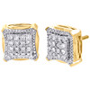 10K Yellow Gold Diamond Tier Double Halo Frame Studs Square Pave Earring 0.99 CT