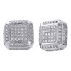 10K White Gold Genuine Diamond Stud 13.5mm 3D Square Mens Pave Earrings 0.75 Ct.