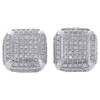 10K White Gold Genuine Diamond Stud 13.5mm 3D Square Mens Pave Earrings 0.75 Ct.