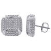 10K White Gold Genuine Diamond Stud 13.5mm 3D Square Mens Pave Earrings 0.75 Ct.