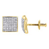 Diamond Square Domed Studs 10K Yellow Gold Round Pave Fashion Earrings 0.30 Tcw.