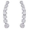 10K White Gold Diamond Ear Climbers Graduated Flower Earrings 0.85" Long 0.50 CT