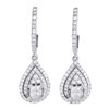 Diamond Teardrop Earrings Ladies 14K White Gold Princess Cut Danglers 1.18 Tcw.