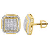 10K Yellow Gold Round Diamond Studs Pave Set Domed Square Earrings 0.55 Ct.