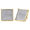 10K Yellow Gold Diamond Pave Studs Small 13.10mm Square 4 Prong Earrings 0.50 Ct