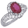 Diamond 10K White Gold Created Ruby Oval Fashion Cocktail Ring 2.02 tcw.