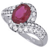 Diamond 10K White Gold Created Ruby Oval Fashion Cocktail Ring 2.02 tcw.