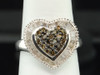 Ladies Sterling Silver & Brown Champagne Diamond Heart Shaped Promise Ring