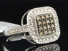Brown Diamond Square Fashion Right Hand Ring .925 Sterling Silver 0.19 Ct