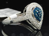 10k White Gold Round Cut Blue Diamond Tear Drop Design Fashion Cocktail Ring