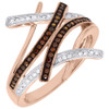 Red Diamond Designer Cocktail Ring 10K Rose Gold Fashion Right Hand Band 1/4 Ct.